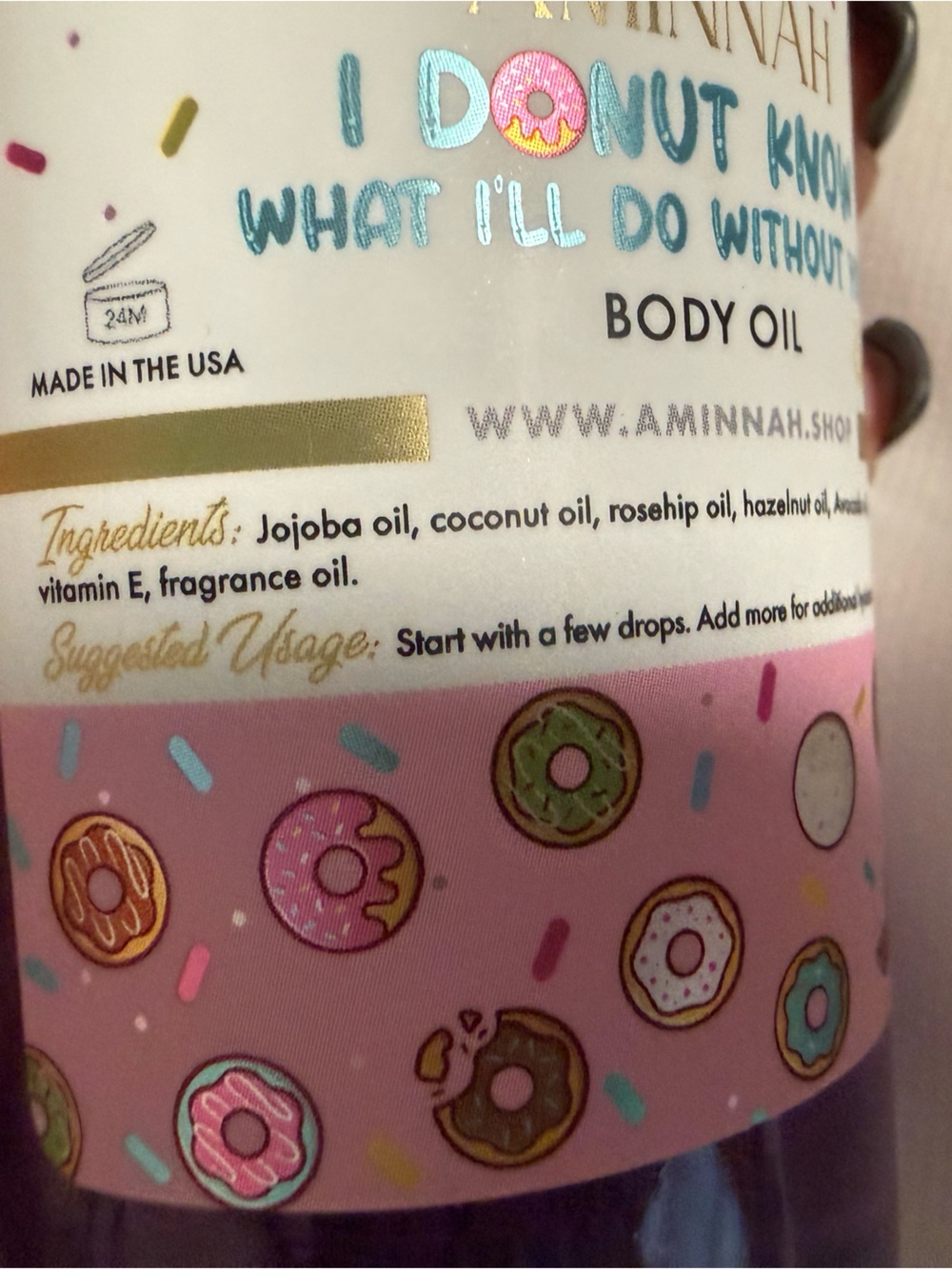Aminnah “I Donut Know what I’ll do without you” Body Oil! New - Picture 3 of 4